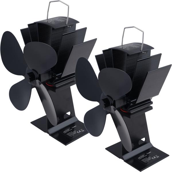 2er-Set Stromloser Kaminventilator Schwarz - 4 Lüfterblätter für effiziente Wärmeverteilung - Startet ab 65°C, bis 345°C - Geräuscharm & energieeffizient