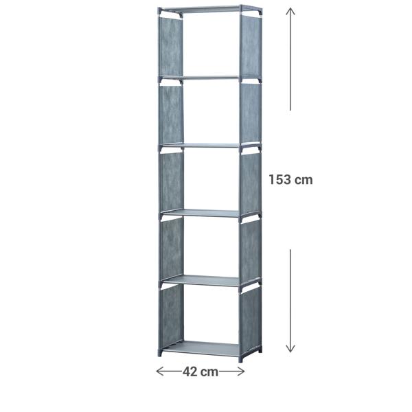 Regal mit 5 Fächern - ohne Werkzeug montierbar - 42x26x153 cm grau - 25 kg Traglast - flexibler Stauraum für Zuhause, Büro & Gewerbe