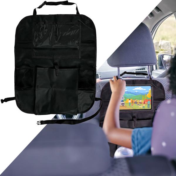 Autositz-Organizer - Tablet-Halterung & 5 Fächer - Schwarz, Polyester, 55x19 cm - Rücksitz-Organizer für Auto, SUV & Wohnmobil - Ordnung & Unterhaltung