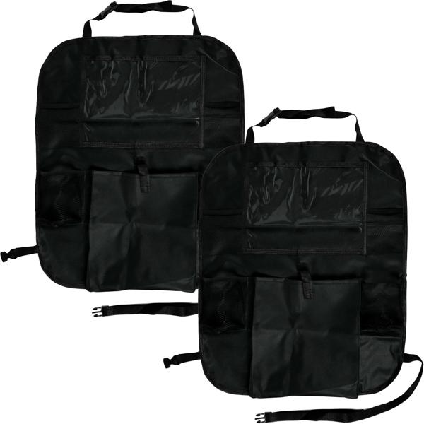 2er-Set Autositz-Organizer - Tablet-Halterung für Rücksitz-Passagiere - 5 Fächer, schwarz, Polyester, verstellbare Riemen, 55x19 cm