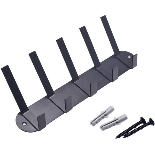 Garderobenleiste Stahl Schwarz - 5 Doppelhaken für Jacken, Mützen & Schals - Einfache Wandmontage inkl. Schrauben & Dübel - 30x12.4x6.75cm
