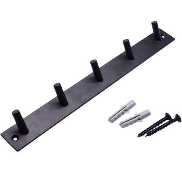 Garderobenleiste Schwarz Stahl - 5 Haken - Robuster Organisationshelfer für Eingang, Schlafzimmer, Bad - Wandmontage inkl. Schrauben/Dübel