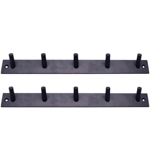 2er-Set Garderobenleiste aus Stahl mit 5 Haken - Wandmontage, inkl. Schrauben/Dübel - Schwarz, 31.8x3.6x3.1cm - Für Flur, Schlafzimmer, Bad