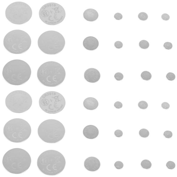 Lithium Knopfzellen-Batterie-Set (36 Stück) - 7 Typen (AG1, AG3, AG4, AG13, CR2016, CR2025, CR2032) - Für Uhren, Miniradios, Taschenrechner u.v.m.