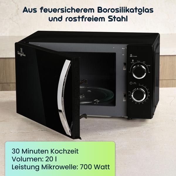 Mikrowelle mit Grillfunktion (20 L, 700W) – Moderner Mikrowellenherd, Auftau-Funktion, matt-schwarz, 6 Stufen