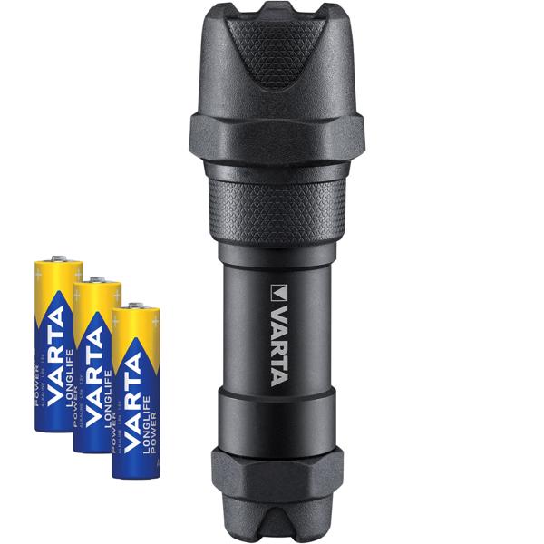 Varta LED-Taschenlampe Indestructible F10 Pro - extrem robust, bruchfest, 9m Falltest - 300 Lumen, 183m Leuchtweite, IP67 wasserdicht - inkl. AAA Batterien