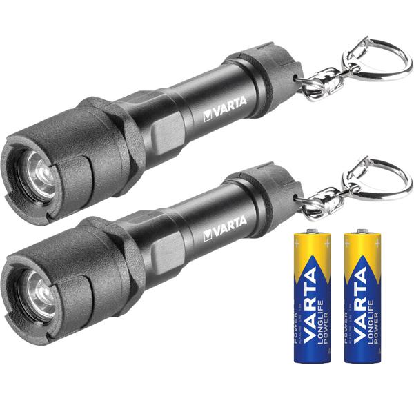 VARTA 2er-Set Schlüsselanhänger LED-Taschenlampe - Indestructible, 12lm, inkl. Batterie - 9m Fallschutz, IPX4, 10m Leuchtweite