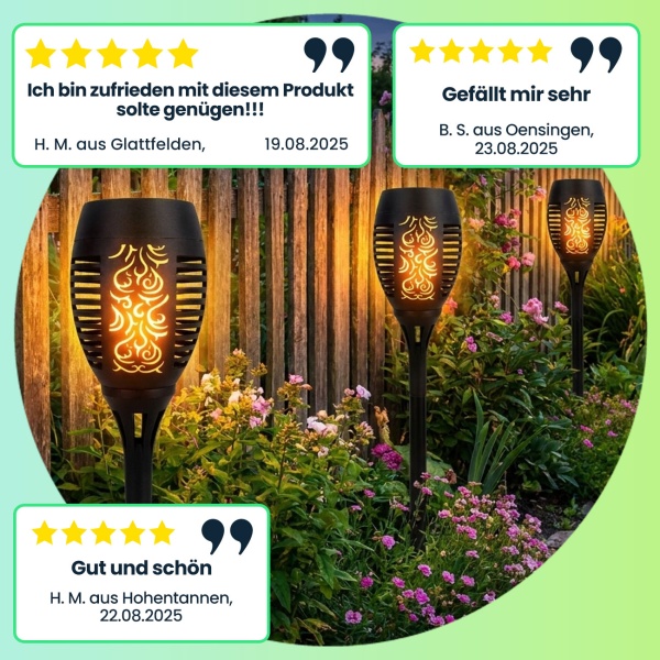2er-Set LED-Solar-Gartenfackeln mit Flammen-Effekt (H 78cm): Akku, realistisch & wetterfest - Fur romantisches Ambiente im Garten & Balkon