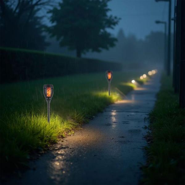 8er-Set LED-Solar-Gartenfackeln mit Flammen-Effekt (H 78cm): Akku, realistisch & wetterfest - Fur romantisches Ambiente im Garten & Balkon