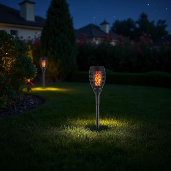 8er-Set LED-Solar-Gartenfackeln mit Flammen-Effekt (H 78cm): Akku, realistisch & wetterfest - Fur romantisches Ambiente im Garten & Balkon