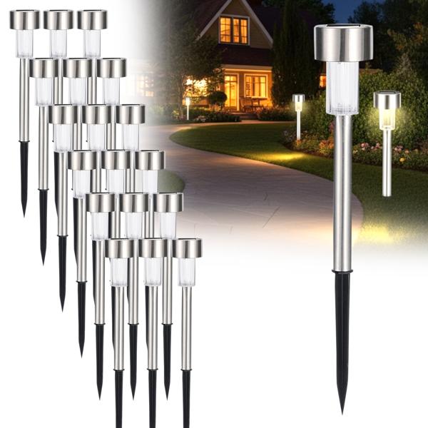 18er-Set Mini-Solar-Wegeleuchten - Dämmerungssensor & Erdspiess - Kabellose LED-Gartenleuchten, spritzwassergeschützt, 8h Leuchtdauer