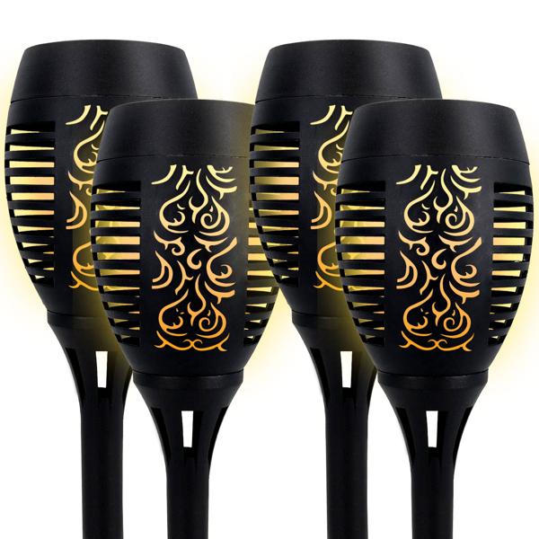 4er-Set LED-Solar-Gartenfackeln mit Flammen-Effekt (H 78cm): Akku, realistisch & wetterfest - Fur romantisches Ambiente im Garten & Balkon