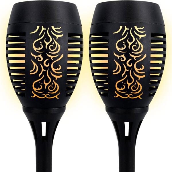 4er-Set LED-Solar-Gartenfackeln mit Flammen-Effekt (H 78cm): Akku, realistisch & wetterfest - Fur romantisches Ambiente im Garten & Balkon