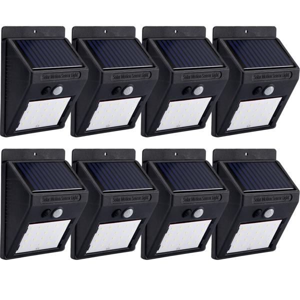 8er-Set Kompakte Solar-LED-Wandleuchte mit Bewegungsmelder (20 SMD-LEDs): Helles Licht für sichere Wege & Eingänge – Energiesparend & kabellos