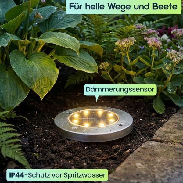 Edles 8er-Set Solar-Bodenstrahler 200lm IP44 mit Erdspiess: Helle Aussenleuchte für Garten & Weg – Schaffen Sie Sicherheit & Lichtakzente