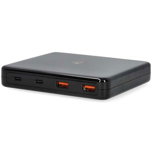 2er-Set Multiport Tischladegerät - GaN-Technologie 65W - 4 Ports: 2x USB-C (3.25A) 2x USB-A (3.0A) - Schnellladung für iPhone Notebooks Handys - spart Strom