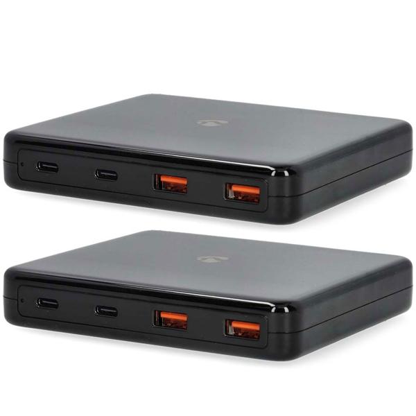 2er-Set Multiport Tischladegerät - GaN-Technologie 65W - 4 Ports: 2x USB-C (3.25A) 2x USB-A (3.0A) - Schnellladung für iPhone Notebooks Handys - spart Strom