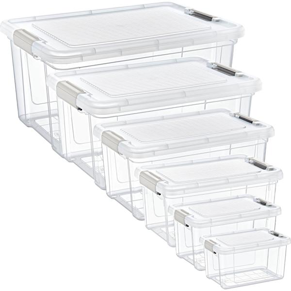 6er-Set Vorratsboxen Transparent (1,25–30L): Robuste Aufbewahrungsboxen & Frischhalteboxen mit Deckel für Haushalt, Ordnung, Küche & Vorräte