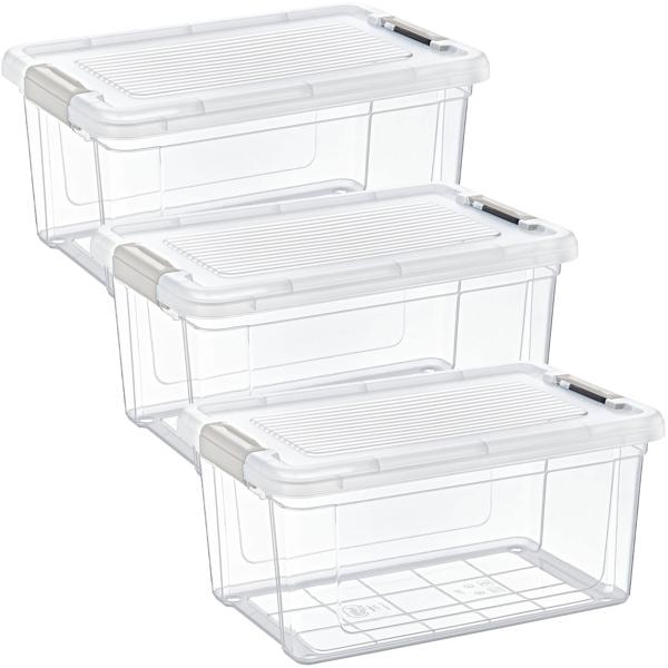 3er-Set Vorratsboxen 9L - Transparentes Kunststoffmaterial für Müsli, Mehl, Reis - Hygienische Frischhaltebox mit Klemmdeckel - Schutz vor Motten, Staub