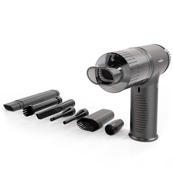 2in1 Akku Handstaubsauger & Luftgebläse: schwarz, 90W, 8000Pa, 7 Düsen-Aufsätze - Stark, vielseitig, kabellos für Auto, PC & Haushalt