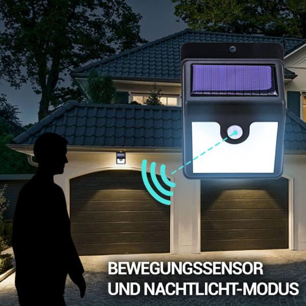 Effizienter LED-Solar-Wandstrahler mit Bewegungssensor: 50 Lumen, IP44 – Helles & energiesparendes Aussenlicht mit automatischer Aktivierung