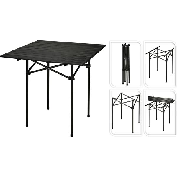 Campingtisch mit rollbarer Tischplatte, schwarz, 70 x 70 x 69 cm, Robuste Metall-Konstruktion mit Transporttasche
