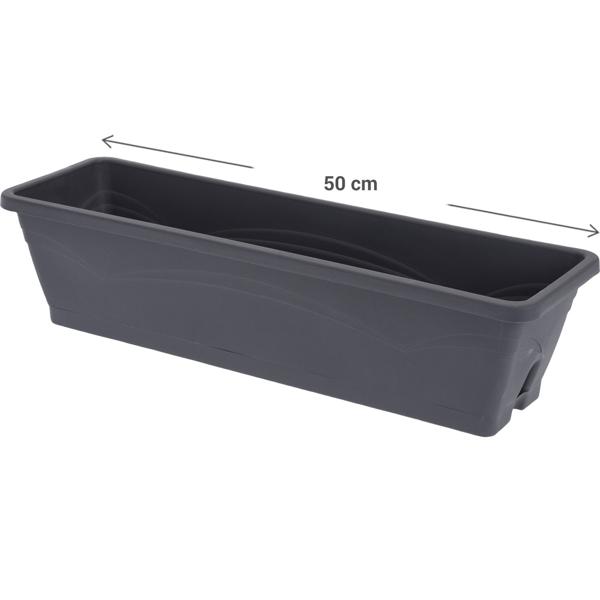 6er-Set Blumenkasten Anthrazit 50cm - Robustes Polyethylen UV-beständig - Ideal für Balkongeländer - Stapelbar & leicht zu reinigen