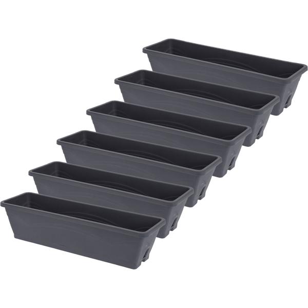 6er-Set Blumenkasten Anthrazit 50cm - Robustes Polyethylen UV-beständig - Ideal für Balkongeländer - Stapelbar & leicht zu reinigen