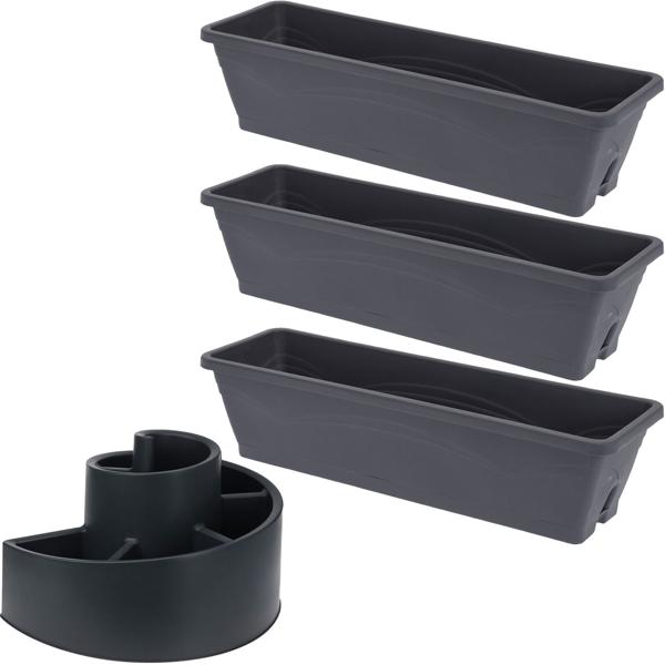 Blumentopf-Set, 4tlg. aus 3er-Set Blumenkasten, anthrazit, 50 cm & Kräuterspirale Blumentopf, 54 x 45 x 34 cm