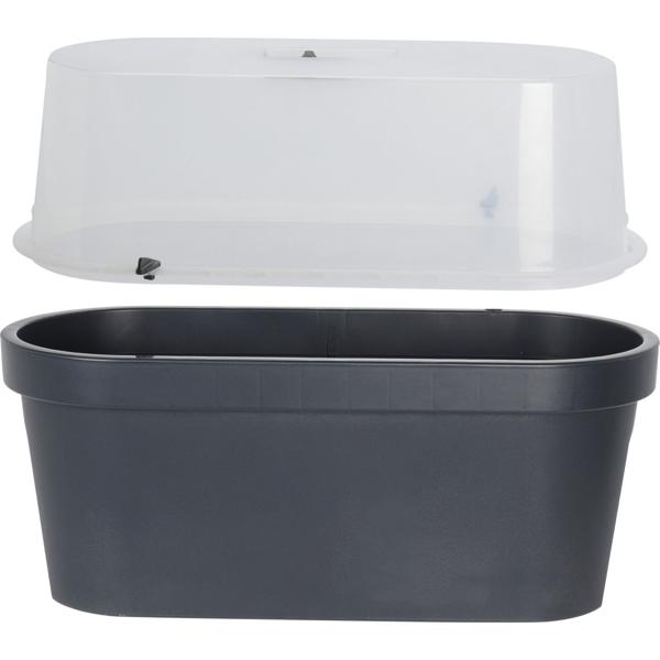 Robuster Geländer-Blumentopf mit Gewächshaus-Haube, Anthrazit – Ideal für Balkon & Terrasse, Schutz & Wachstum für Kräuter, Gemüse & mehr