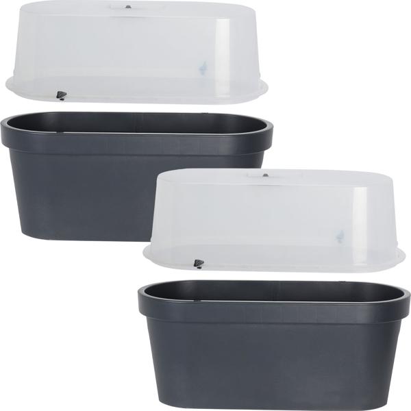 2er-Set Geländer-Pflanzkasten mit Gewächshaus-Haube, Anthrazit, Robust und Wetterbeständig, Optimale Bedingungen für Kräuter und Pflanzen