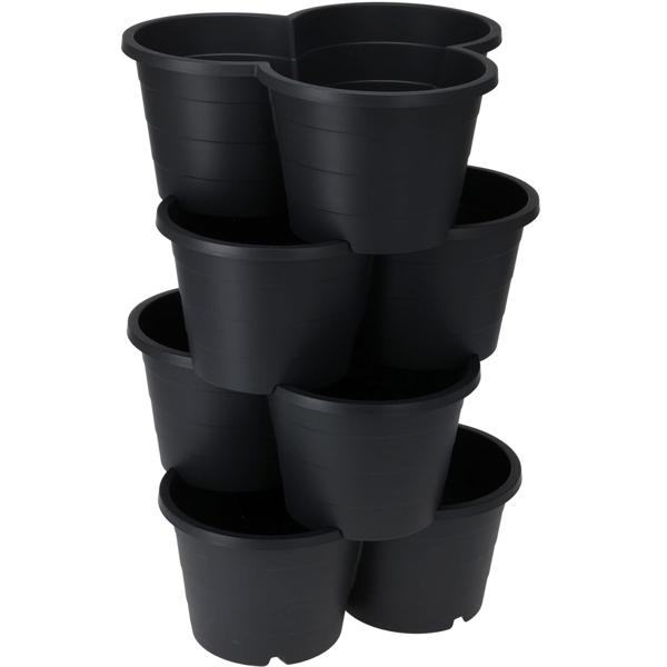 2er-Set Platzsparender Pflanzturm mit stapelbaren Pflanztöpfen, schwarz, 8-stöckig, für Kartoffeln, Erdbeeren, Kräuter und Blumen geeignet