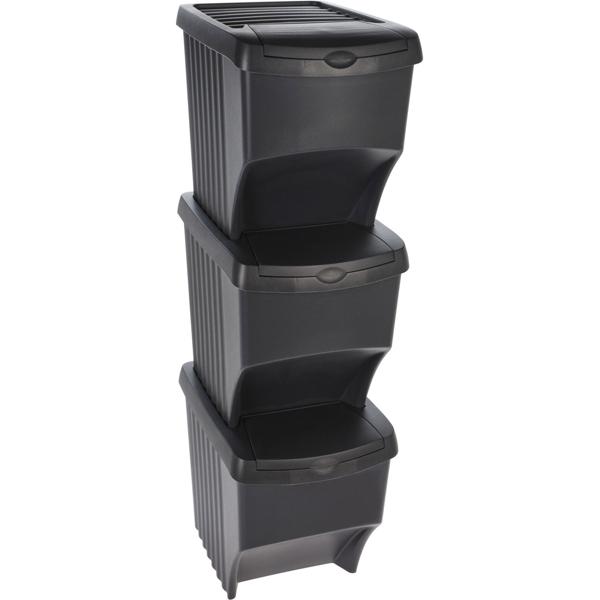 Praktischer 3-teiliger Abfalltrenner - Stapelbar & platzsparend, schwarz – Optimale Mülltrennung & Ordnung in Ihrem Haushalt