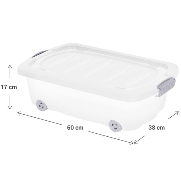 Transparente Unterbett-Box mit Rollen (60 x 38 x 17 cm): Praktische Aufbewahrungsbox für unter dem Bett – ideal für Kleidung, Bettwäsche & mehr