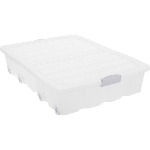 Transparente Aufbewahrungsbox mit Clip-Deckel & Rollen, 80x60x17cm – Bettwäsche, Kleidung, Schuhe & mehr, auch als Unterbettkommode nutzbar