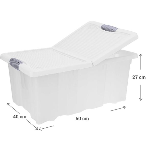 Aufbewahrungsbox XL mit Clip-Deckel, transparent, 64 l, robust, für Bettwäsche, Handtücher, Kleidung, Schuhe, Kleinteile & mehr