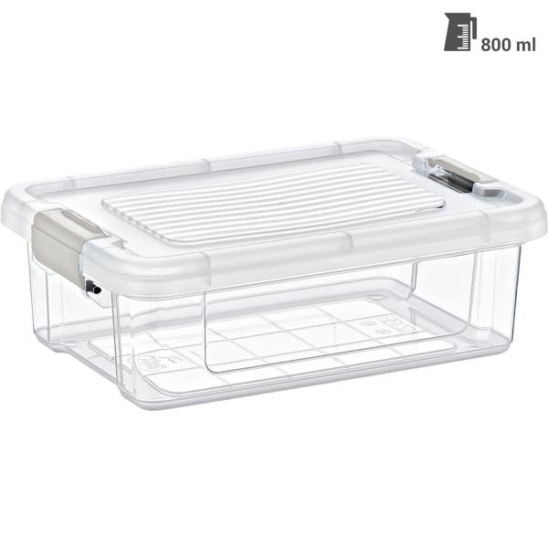 Vorratsbox transparent 0.8L - Hygienische Frischhaltedose für Müsli, Mehl, Zucker, Reis - Mit Klippverschluss - 18.1x12.3x6.5cm
