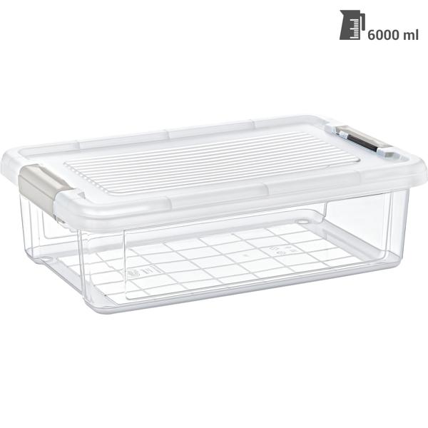 Vorratsbox 6L transparent - Ideal für Müsli, Mehl, Zucker, Reis & frische Speisen - Hygienisch, staub- & mottensicher - Mit Klippverschlüssen, 35.1x23.1x10.9 cm