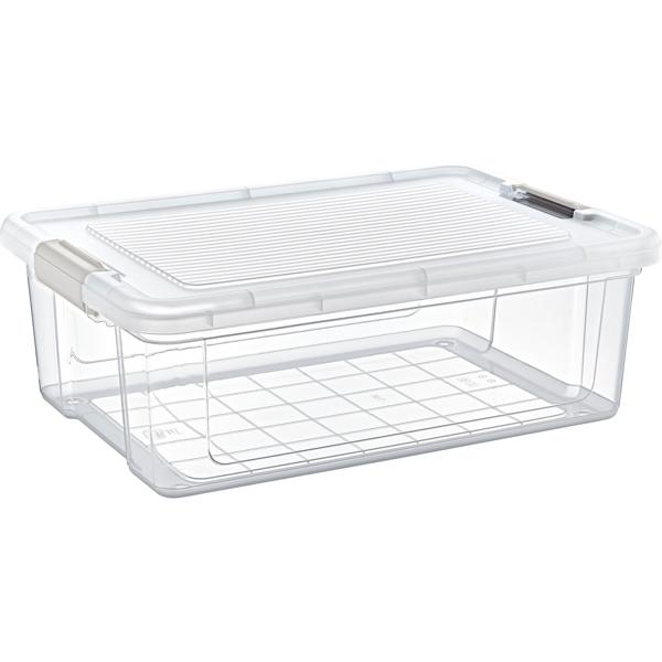 Aufbewahrungs- und Vorratsbox 20 Liter, transparenter Kunststoff, praktische Vorratsdose mit Deckel & 2 Klippverschlüssen für Küche, Haushalt, Camping
