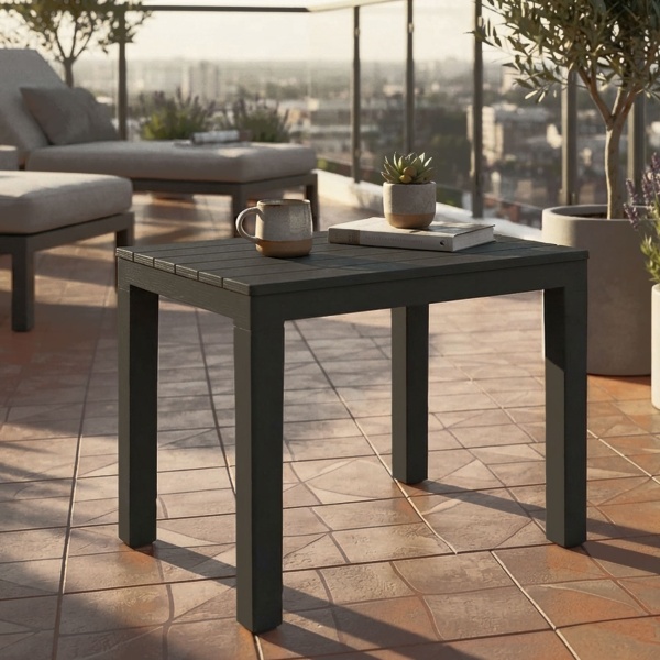 Garten- und Balkon-Beistelltisch aus witterungsbeständigem Kunststoff, grau, 60 x 45 x 39 cm, Wetterfester Outdoor-Tisch
