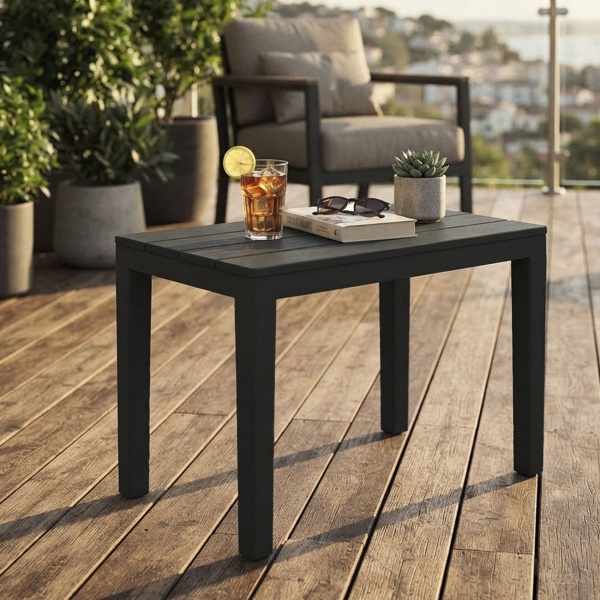 Garten- und Balkon-Beistelltisch aus witterungsbeständigem Kunststoff, grau, 60 x 45 x 39 cm, Wetterfester Outdoor-Tisch