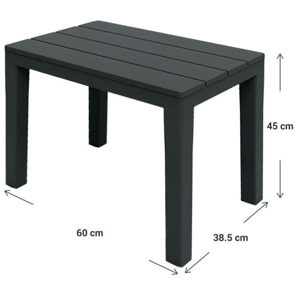 Garten- und Balkon-Beistelltisch aus witterungsbeständigem Kunststoff, grau, 60 x 45 x 39 cm, Wetterfester Outdoor-Tisch