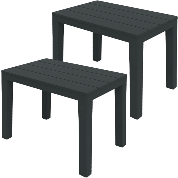 2er-Set Garten- und Balkon-Beistelltisch aus witterungsbeständigem Kunststoff, grau, 60 x 45 x 39 cm, Wetterfester Outdoor-Tisch