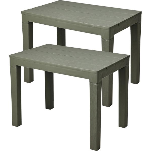 2er-Set Garten- und Balkon-Beistelltisch aus witterungsbeständigem Kunststoff, grün, 60 x 45 x 39 cm, Wetterfester Outdoor-Tisch