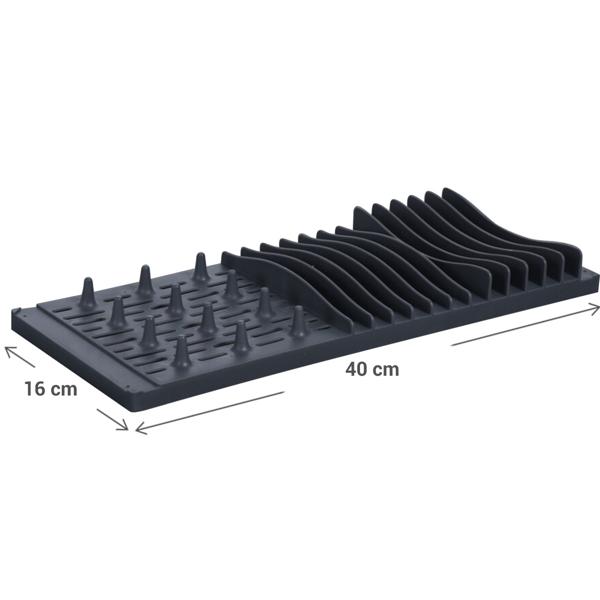 Abtropfmatte mit Geschirrständer - Mikrofasertuch inklusive, Geschirrtrockengestell mit Rillen, Halterungen für Gläser - 48x38cm, ideal für Küche & Camping