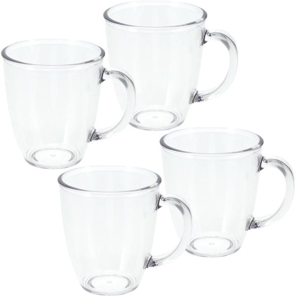 4er-Set Tasse Kunststoff 380ml - bruchsicher & spülmaschinengeeignet - ideal für Camping Picknick Partys Outdoor-Einsatz mit transparenter Glas-Optik