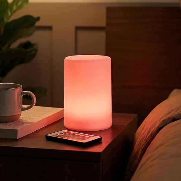 Kabellose LED Tischlampe mit Farbsteuerung & Fernbedienung: Batteriebetrieb, ideal als Nachtlicht, Akzentlicht oder Campinglampe