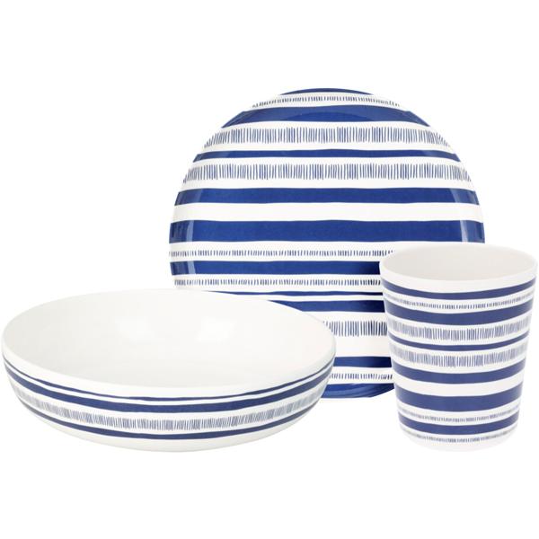 Hochwertiges Camping-Geschirr-Set 12-tlg. blau-weiss, für 4 Personen, Ideal für Camping, Picknick & Outdoor-Abenteuer