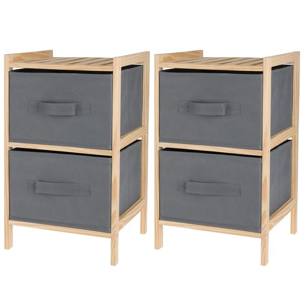 2er-Set Standregal mit 2 Stoffschubladen - Kommode Holzoptik & grauem Kunststoff - Ideal für Schlafzimmer Bad Büro - Staubgeschützt - 27.5x25.4x46cm
