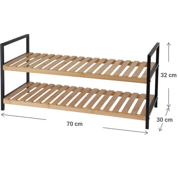 Robustes Schuhregal aus Metall & Bambus: 2 Ablagen, 70x30x32cm -Stabile Konstruktion, langlebige Materialien, einfache Montage, platzsparende Lösung